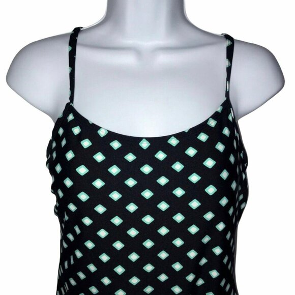 Catalina One Piece Swimsuit Womens L 12 14 Black Aqua Geometric Diamond Summer - Picture 2 of 9
